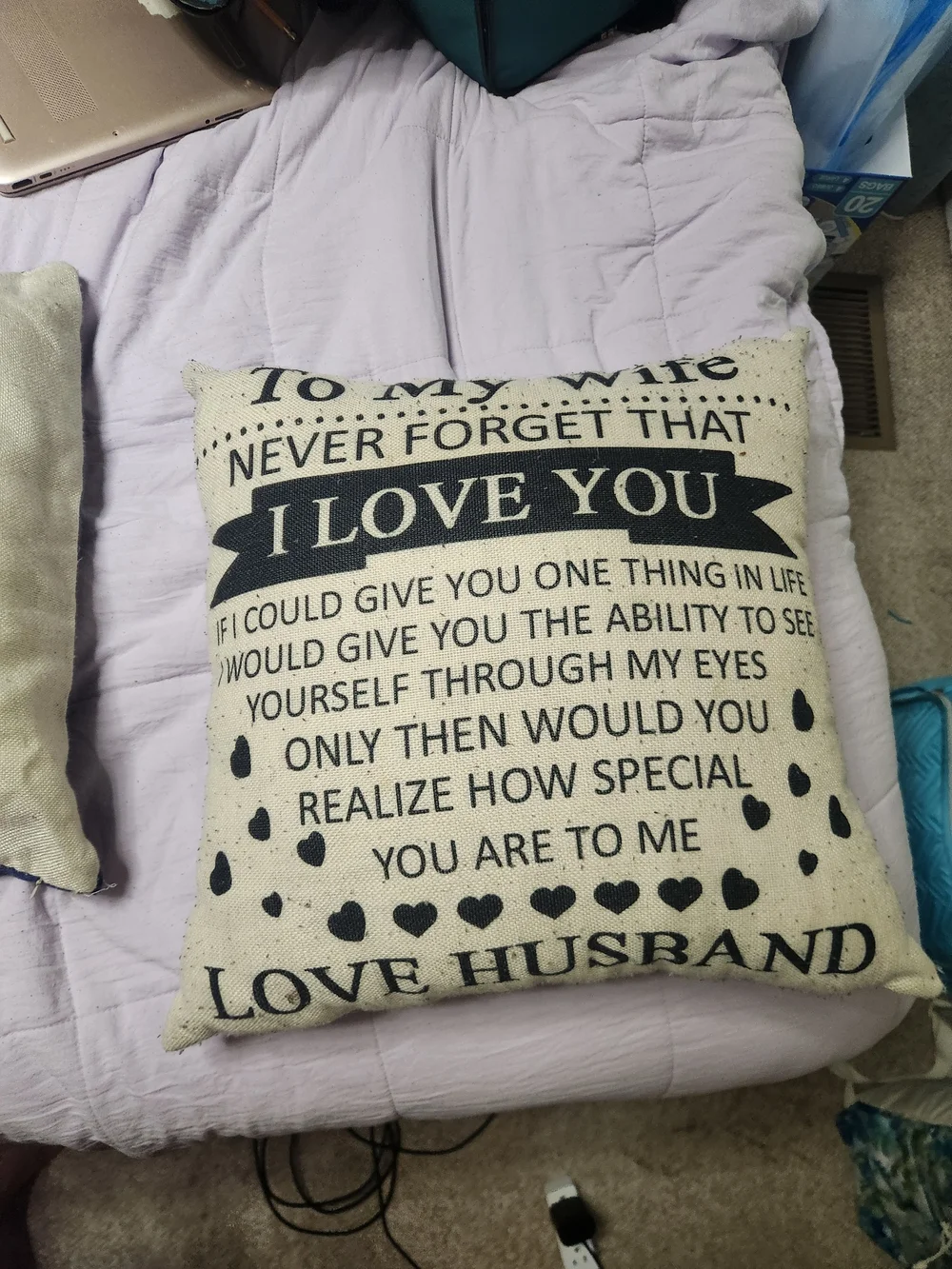 I Love You Decorative Throw Pillow - Cream and Black